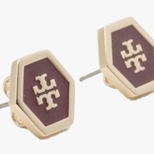 Tory Burch 82437 Claret With Tory Gold Women's Hex Logo Enamel Earrings