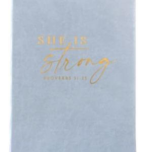 Eccolo Blue Faux Leather She is Strong Proverbs 31:25" Christian bible notebook - Image 3