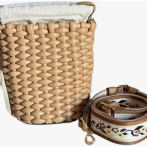 Tory Burch Emerson Woven Mini Bucket Bag Ginger Shortbread Beige - Image 4