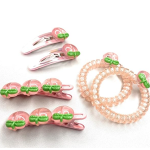 3 sets of Peach Design Duck Bill Clips/Alligator Clips, Spiral/Coil/Phone Cord