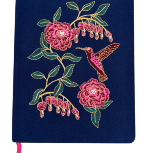 PAPYRUS Journal 6"x8" Embroidered Hummingbird & Flowers on Navy Fabric 192 pages