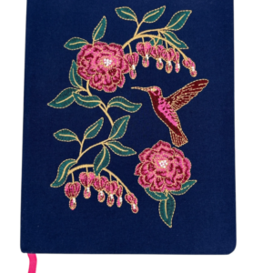 PAPYRUS Journal 6"x8" Embroidered Hummingbird & Flowers on Navy Fabric 192 pages - Image 3