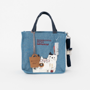 Kusuguru Japan Signature Embroidered Cat 3 Way Canvas Bag Blue