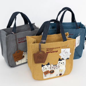 Kusuguru Japan Signature Embroidered Cat 3 Way Canvas Bag Blue - Image 3