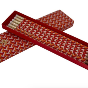 Tory Burch Patterned Lead Pencil Set of 6, Red and White Chevron Design (Orange)
