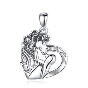 925 Sterling Silver Horse & Girl pendant 18" necklace w cubic Zirconia: Emma & Simon