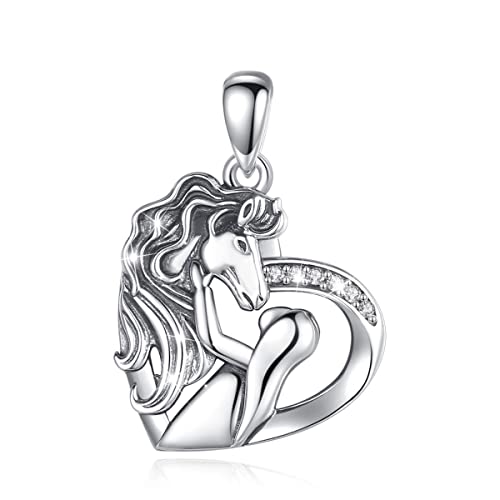 925 Sterling Silver Horse & Girl pendant 18" necklace w cubic Zirconia: Emma & Simon
