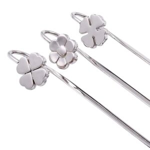 Beyond Joy, 3 Bookmarks as a 1 Set: 1 Clover, 1 Daisy, and 1 Small Flower in Polished Stainless Steel. Book Lovers' Must Have.
