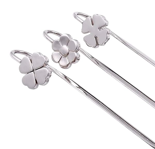Beyond Joy, 3 Bookmarks as a 1 Set: 1 Clover, 1 Daisy, and 1 Small Flower in Polished Stainless Steel. Book Lovers' Must Have.