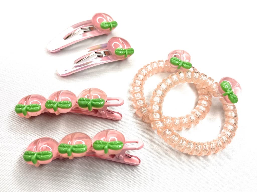 Beyond Joy 3 sets of Peach Design Duck Bill Clips/Alligator Clips, Spiral/Coil/Phone Cord Hair ties, and Barretts/Snap Hair Clips: PEACH Party - Image 4