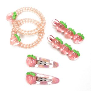 Beyond Joy 3 sets of Peach Design Duck Bill Clips/Alligator Clips, Spiral/Coil/Phone Cord Hair ties, and Barretts/Snap Hair Clips: PEACH Party