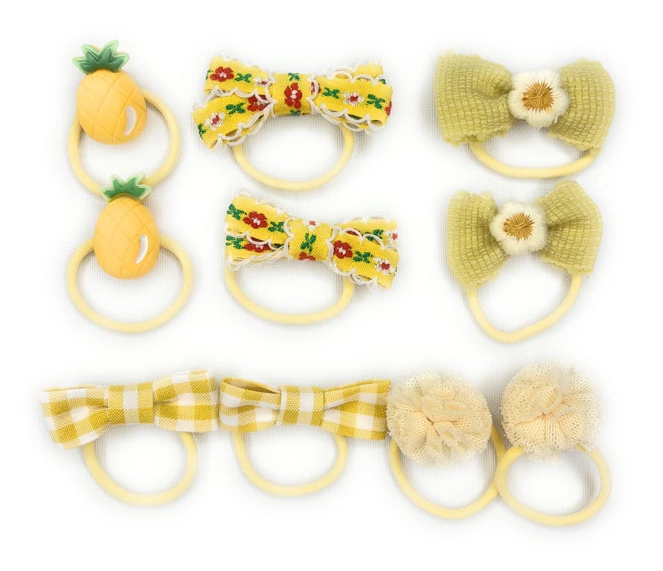 Beyond Joy 40 pcs of SMALL Cute Hair Ties in 10 Green, 10 Pink, 10 Lemon, 10 Golden Yellow Hair Bands Bows, Hello Kitty, Strawberry, Candy, Flower, Pineapple Scrunchies & Accessaries: No More Ouch, Cutie Pie!! - Image 4