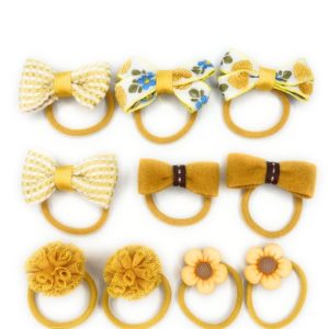 Beyond Joy 40 pcs of SMALL Cute Hair Ties in 10 Green, 10 Pink, 10 Lemon, 10 Golden Yellow Hair Bands Bows, Hello Kitty, Strawberry, Candy, Flower, Pineapple Scrunchies & Accessaries: No More Ouch, Cutie Pie!!