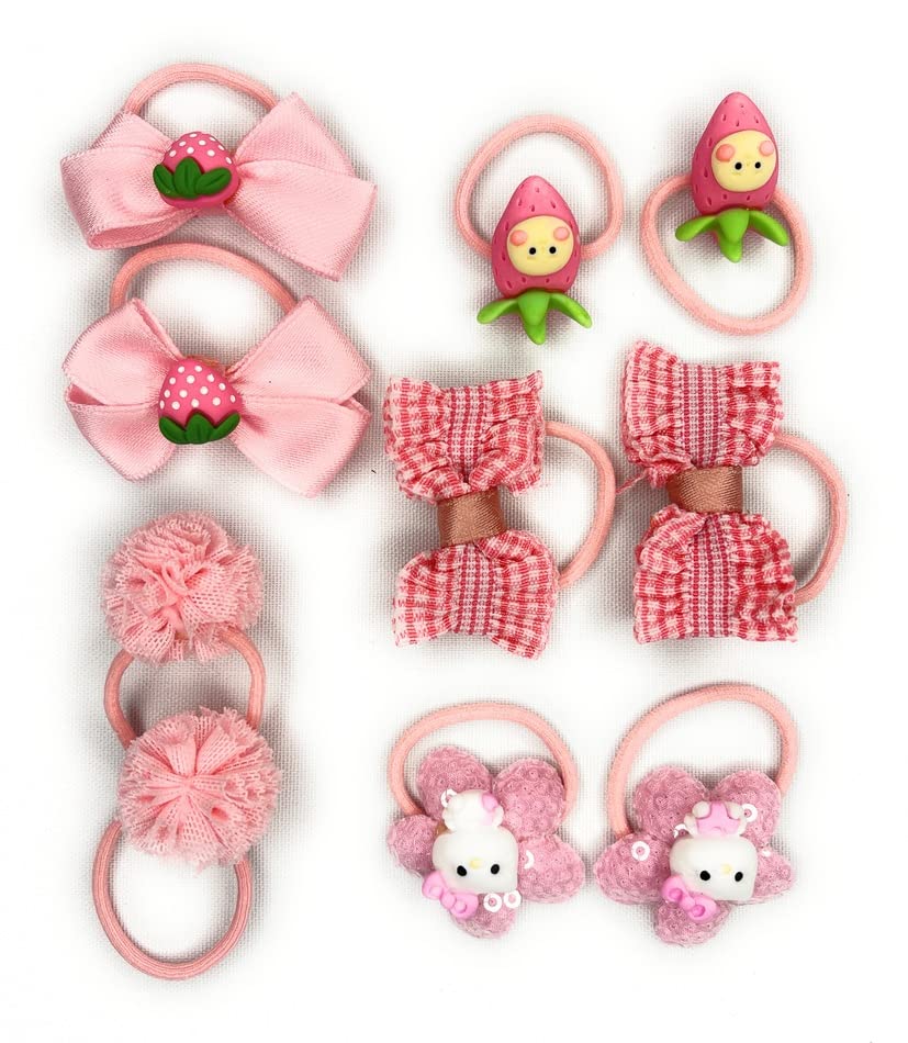 Beyond Joy 40 pcs of SMALL Cute Hair Ties in 10 Green, 10 Pink, 10 Lemon, 10 Golden Yellow Hair Bands Bows, Hello Kitty, Strawberry, Candy, Flower, Pineapple Scrunchies & Accessaries: No More Ouch, Cutie Pie!! - Image 5