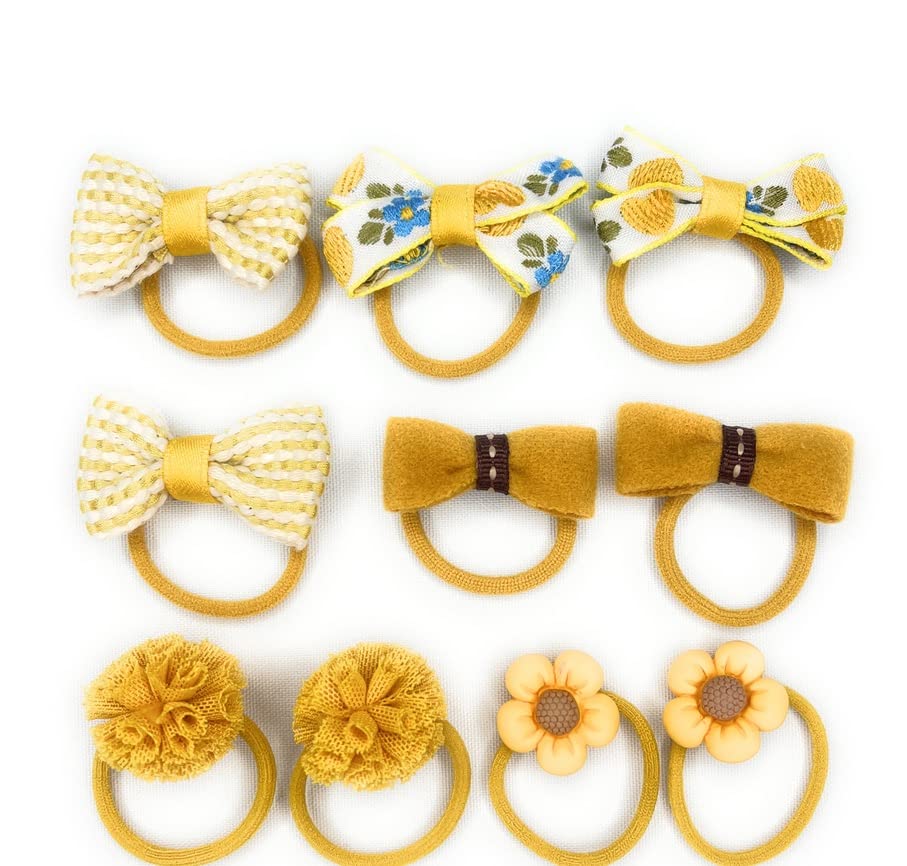 Beyond Joy 40 pcs of SMALL Cute Hair Ties in 10 Green, 10 Pink, 10 Lemon, 10 Golden Yellow Hair Bands Bows, Hello Kitty, Strawberry, Candy, Flower, Pineapple Scrunchies & Accessaries: No More Ouch, Cutie Pie!!