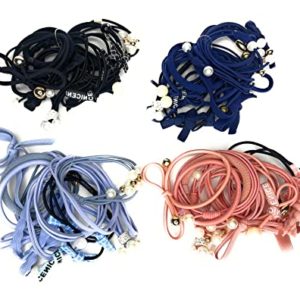 Beyond Joy 48 pcs of Cute Hair Ties in 12 Blue, 12 Pink, 12 Black, 12 Navy Scrunchies Hair Bands Bows, Knots & Accessaries: No More Ouch!!