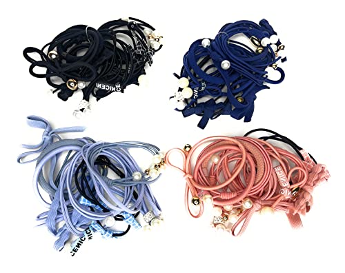 Beyond Joy 48 pcs of Cute Hair Ties in 12 Blue, 12 Pink, 12 Black, 12 Navy Scrunchies Hair Bands Bows, Knots & Accessaries: No More Ouch!!