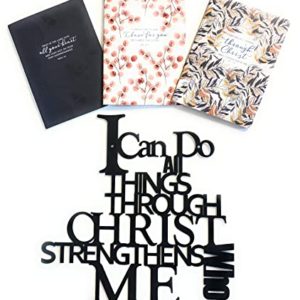 Beyond Joy, Christian Collection, I Can Do All Things Through CHRIST Who Strengths ME, Black Metal Indoor/Outdoor Wall Decoration, 14"x14" w ONE Random Bible Versed Journal Notebook