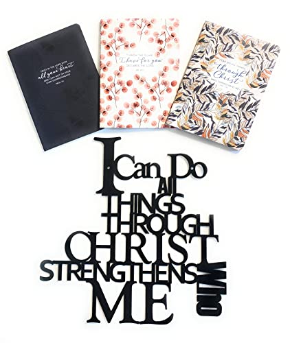 Beyond Joy, Christian Collection, I Can Do All Things Through CHRIST Who Strengths ME, Black Metal Indoor/Outdoor Wall Decoration, 14"x14" w ONE Random Bible Versed Journal Notebook