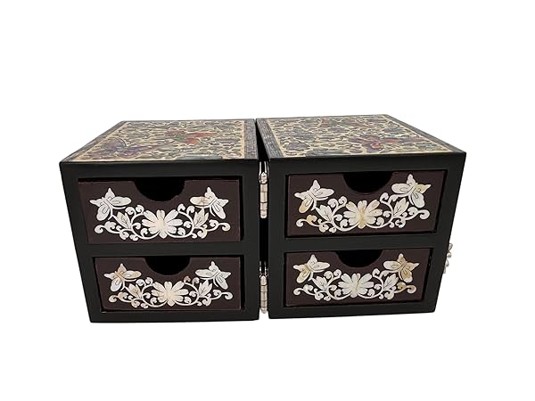 Beyond Joy Decorative Floral Carved Wooden Storage Chest, 4 Drawers, Multicolor - Image 4