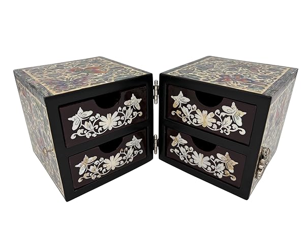 Beyond Joy Decorative Floral Carved Wooden Storage Chest, 4 Drawers, Multicolor - Image 5