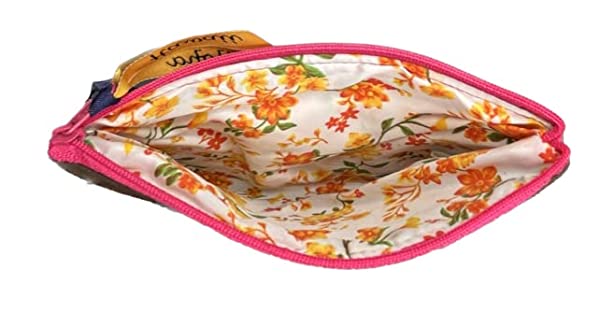 Beyond Joy Hawaiian Hand Sewn Quilt 3 zipper Hibiscus Cosmetic Pouch bag Machine Finished 7.5" x 5.5" Multi-Colors: Brown - Image 4
