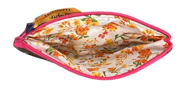 Beyond Joy Hawaiian Hand Sewn Quilt 3 zipper Hibiscus Cosmetic Pouch bag Machine Finished 7.5" x 5.5" Multi-Colors: Indigo - Image 4