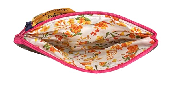Beyond Joy Hawaiian Hand Sewn Quilt 3 zipper Hibiscus Cosmetic Pouch bag Machine Finished 7.5" x 5.5" Multi-Colors: Pink - Image 4