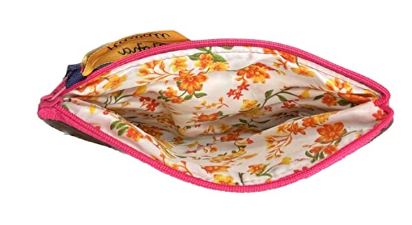 Beyond Joy Hawaiian Hand Sewn Quilt 3 zipper Hibiscus Cosmetic Pouch bag Machine Finished 7.5" x 5.5" Multi-Colors: Teal - Image 4