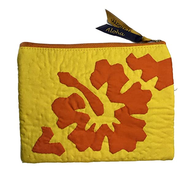 Beyond Joy Hawaiian Hand Sewn Quilt 3 zipper Hibiscus Cosmetic Pouch bag Machine Finished 7.5" x 5.5" Multi-Colors: Yellow - Image 3