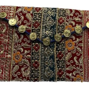Beyond Joy Hippie YaYo Clutch/Crossbody Bag, Handmade Multi-color Boho & Hippie Style w Embroidery on Unique Tribal Fabric (Gold Coin)