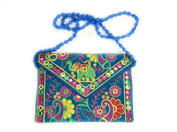 Beyond Joy Hippie YaYo Clutch/Crossbody Bag, Handmade Multi-color Boho & Hippie Style w Embroidery on Unique Tribal Fabric (Hot Pink) - Image 3