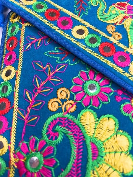 Beyond Joy Hippie YaYo Clutch/Crossbody Bag, Handmade Multi-color Boho & Hippie Style w Embroidery on Unique Tribal Fabric (Hot Pink) - Image 4