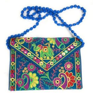 Beyond Joy Hippie YaYo Clutch/Crossbody Bag, Handmade Multi-color Boho & Hippie Style w Embroidery on Unique Tribal Fabric (Hot Pink)