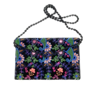 Beyond Joy Hippie YaYo Clutch/Crossbody Bag, Handmade Multi-color Boho & Hippie Style w Embroidery on Unique Tribal Fabric (Black)