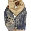 Beyond Joy Pashmina/Cashmere Substitute 100% Acrylic Shawl Scarf w Double sided Colors w 2 XL Chinese Peony Garden, Blue, Beige, Orange