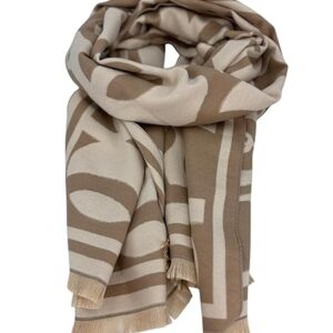Beyond Joy Pashmina/Cashmere Substitute 100% Acrylic Shawl Scarf w Double sided Colors w 2 XL Coco Camelia Vintage Plaid Pattern, Brown & Beige