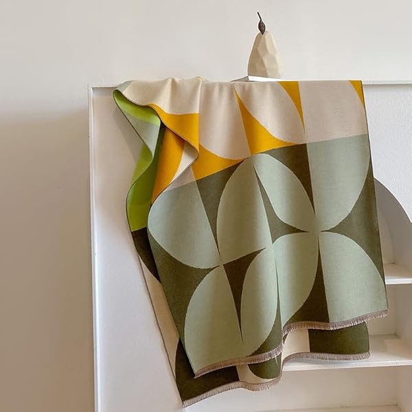 Beyond Joy Pashmina/Cashmere Substitute 100% Acrylic Shawl Scarf w Double sided Colors w 2 XL Color Block Geo (Green) - Image 4