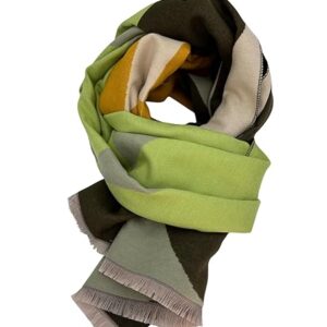 Beyond Joy Pashmina/Cashmere Substitute 100% Acrylic Shawl Scarf w Double sided Colors w 2 XL Color Block Geo (Green)