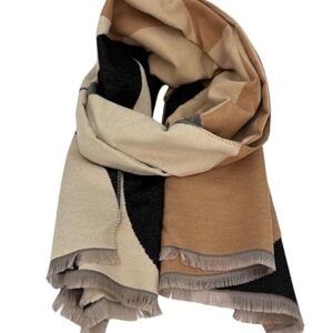 Beyond Joy Pashmina/Cashmere Substitute 100% Acrylic Shawl Scarf w Double sided Colors w 2 XL Color Block Geo (Navy)