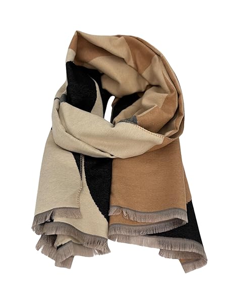 Beyond Joy Pashmina/Cashmere Substitute 100% Acrylic Shawl Scarf w Double sided Colors w 2 XL Color Block Geo (Navy)