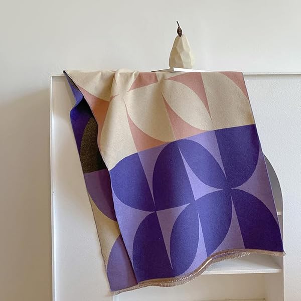 Beyond Joy Pashmina/Cashmere Substitute 100% Acrylic Shawl Scarf w Double sided Colors w 2 XL Color Block Geo (Purple) - Image 4