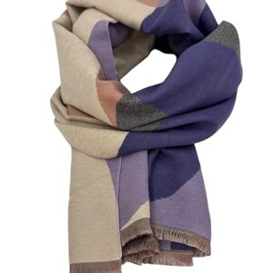 Beyond Joy Pashmina/Cashmere Substitute 100% Acrylic Shawl Scarf w Double sided Colors w 2 XL Color Block Geo (Purple)