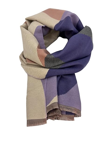 Beyond Joy Pashmina/Cashmere Substitute 100% Acrylic Shawl Scarf w Double sided Colors w 2 XL Color Block Geo (Purple)