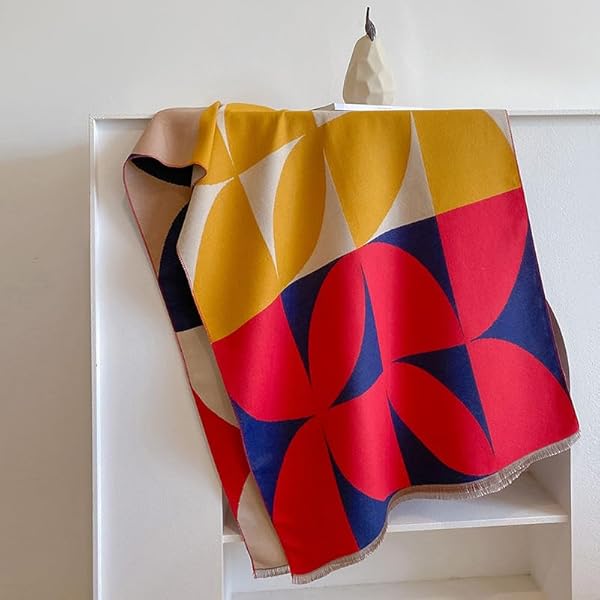 Beyond Joy Pashmina/Cashmere Substitute 100% Acrylic Shawl Scarf w Double sided Colors w 2 XL Color Block Geo (Red) - Image 4