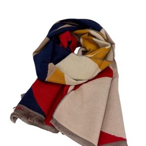 Beyond Joy Pashmina/Cashmere Substitute 100% Acrylic Shawl Scarf w Double sided Colors w 2 XL Color Block Geo (Red)