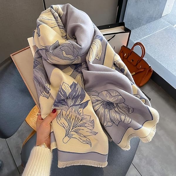 Beyond Joy Pashmina/Cashmere Substitute 100% Acrylic Shawl Scarf w Double sided Colors w 2 XL Gardenia Blue and Beige - Image 3