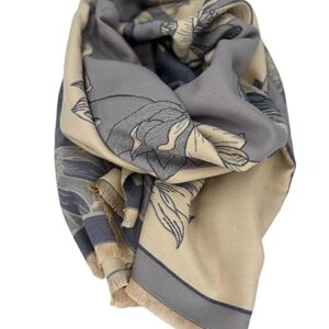 Beyond Joy Pashmina/Cashmere Substitute 100% Acrylic Shawl Scarf w Double sided Colors w 2 XL Gardenia Blue and Beige