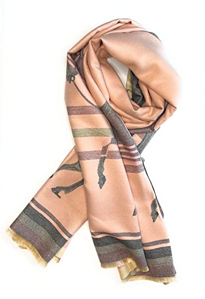 Beyond Joy Pashmina/Cashmere Substitute 100% Acrylic Shawl Scarf w Double sided Colors w 2 XL Horses designs (Heather Grey/Pink) - Image 3