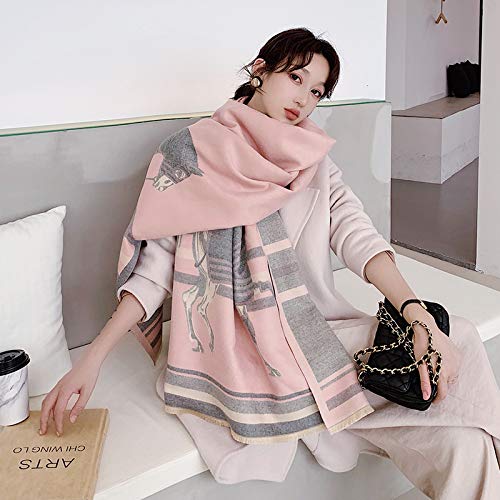 Beyond Joy Pashmina/Cashmere Substitute 100% Acrylic Shawl Scarf w Double sided Colors w 2 XL Horses designs (Heather Grey/Pink) - Image 6
